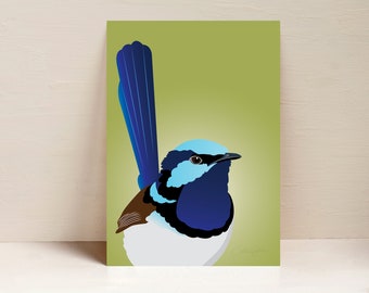 Fairy Wren Print, Bird Print, Australian Bird Wall Art, Digital Illustration