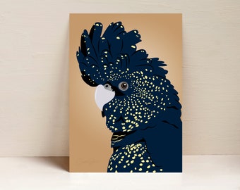Red Tailed Black Cockatoo Print, Parrot Print, Australian Bird Wall Art, Digital Illustration