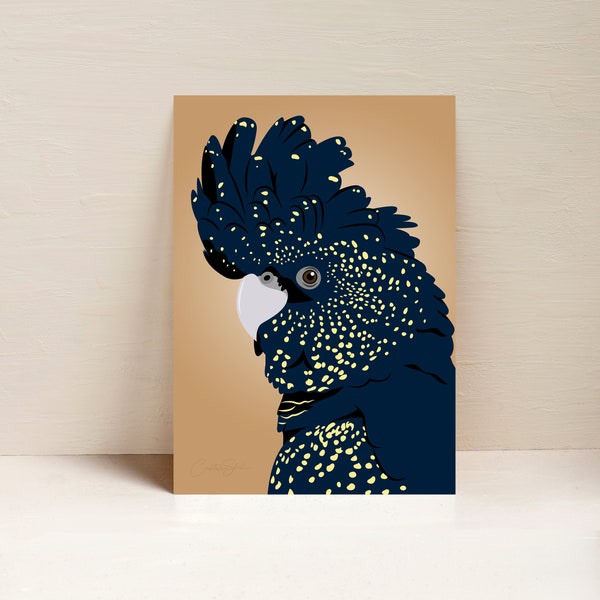 Red Tailed Black Cockatoo Print, Parrot Print, Australian Bird Wall Art, Digital Illustration