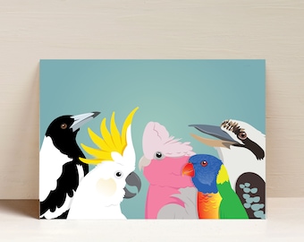 Aussie Favourites, Australian Bird Wall Art, Digital Illustration