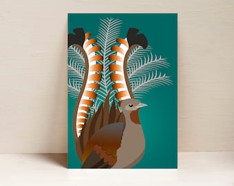 Lyrebird Print, Bird Print, Australian Bird Wall Art, Digital Illustration