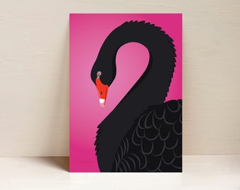 Black Swan, Bird Print, Australian Bird Wall Art, Digital Illustration