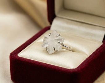 Carved Mother of Pearl Flower Ring: Sterling Silver Boho Jewelry
