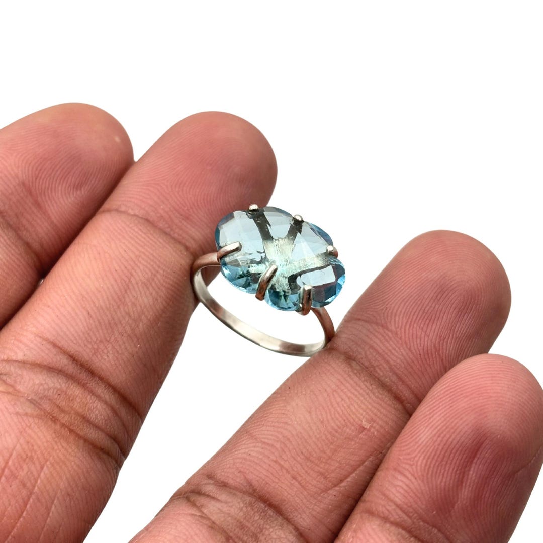 Sterling Silver Cloud Blue Topaz Ring: Handmade Gemstone Statement - Etsy