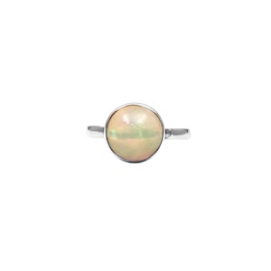 Opal Round Ring – 925 Sterling Silver, Natural Opal Cabochon, Handmade Statement Jewelry
