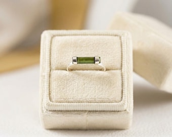 Raw Green Tourmaline Bar Ring: Handcrafted Sterling Silver Minimalist Ring