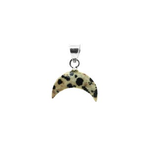 Dalmatian Jasper Half Moon Pendant in 925 Sterling Silver | Spotted Crescent Crystal Necklace | Handmade Boho Gemstone Gift for Her