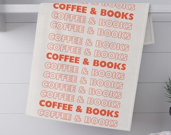 Decorative Tea Towels, Cotton Kitchen Towels, Books and Coffee Decor, Kitchen Accessories, Christmas Kitchen Gifts, Holiday Hostess Gifts