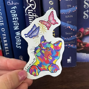 Cat with Butterfly Sticker- aesthetic, weatherproof sticker for laptop, kindle, water bottle, journal; Inspiration, positivity, affirmation
