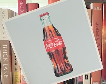 Small Wall Art- Coca-Cola Bottle Print- Hand painted, original art, 5x7 8x10 wall art, Coke lover gift, gift for him, dad gift, friend gift
