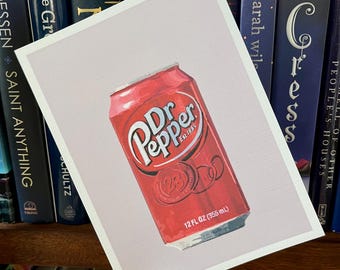 Small Wall Art- Dr. Pepper Can Print- Hand painted, original art, 5x7 8x10 wall art, Dr. Pepper lover gift, mom gift, dad gift, friend gift