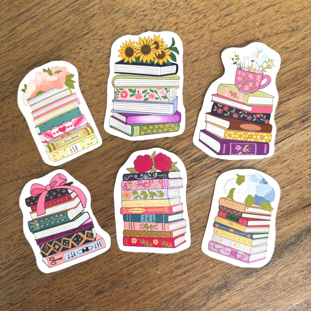 Book Stack Stickers- Buy 1 or More, Aesthetic, Weatherproof Stickers ...