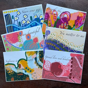 NOTECARDS- Assorted Abstract, Inspirational Greeting Card Set; Stationary Set of 6, Blank Note Card, Thank you card, Birthday card, Gift Set