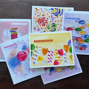 NOTECARDS, Assorted, Handmade, Candy-Themed Greeting Card Set, Stationary, Set of 6, Blank Notecards, with envelopes, Thank you, Friend Note