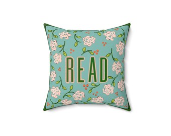 Read Throw Pillow- 14x14 or 16x16 Square Pillow, Book nook pillow, Bookish gift, Book lover gift, Gift for reader, Cute Book pillow
