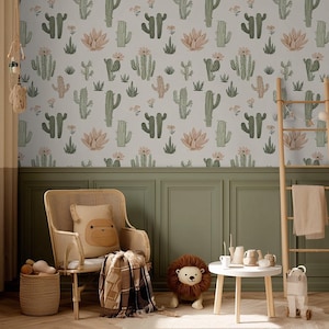 Cactus Kids Wallpaper – Boho Desert Wall Mural with Succulents and Flowers - BS150