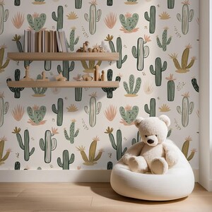 Cactus Kids Wallpaper – Boho Desert Nursery Wall Mural in Neutral Tones - BS153