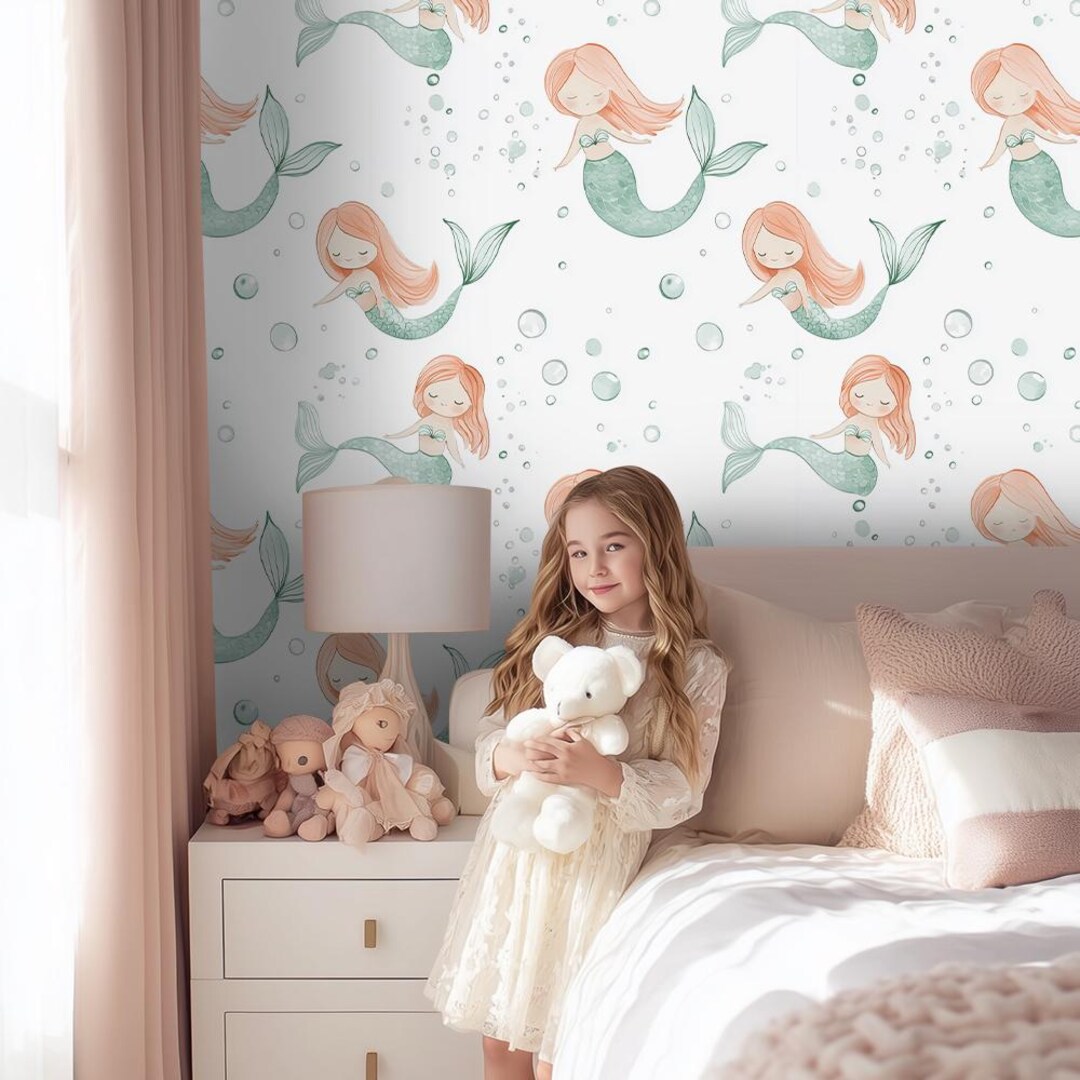 Mermaid Nursery Mural: Underwater Kids Room Decor - BS06 - Etsy