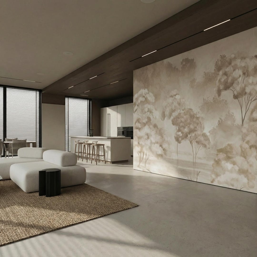 Neutral Forest Neutral Forest Mural Wallpaper: Soft Taupe Scenic Wall for Modern ...
