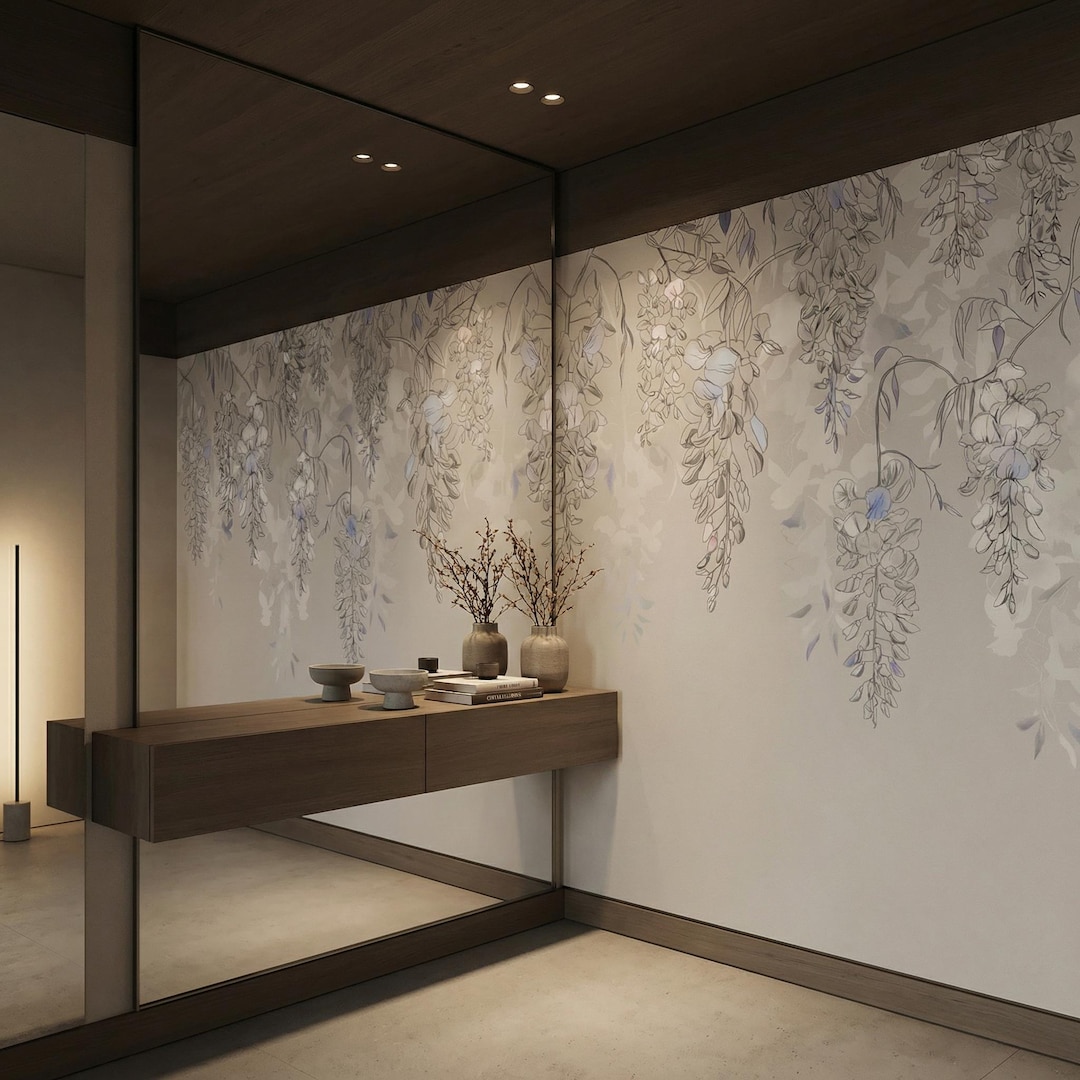 Wisteria Mural Wallpaper – Soft Hanging Floral Wall for Elegant ...
