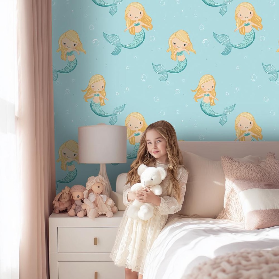 Mermaid Kids Wallpaper: Underwater Wall Mural for Nursery Playroom ...