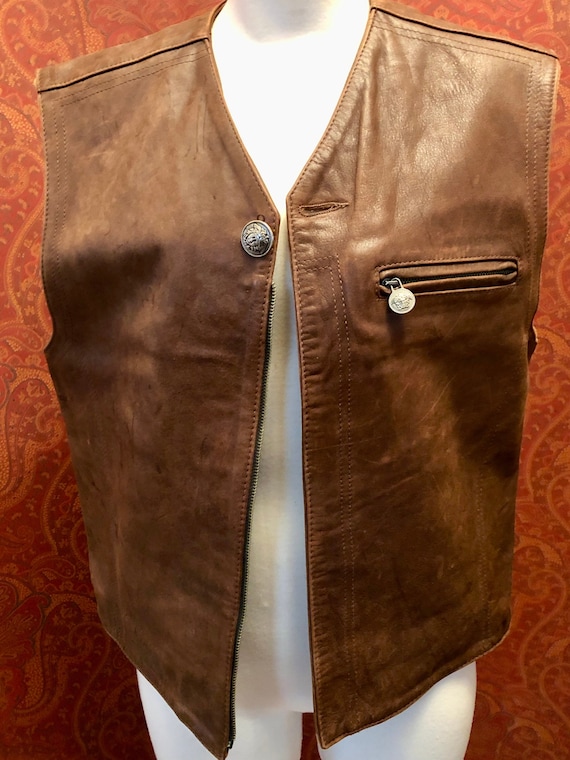 Vintage Versace Cognac Brown Mens Leather Vest