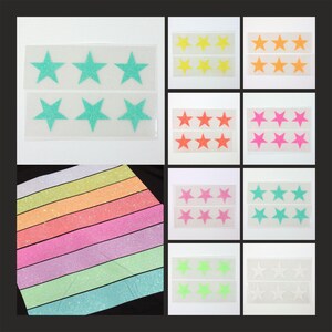 Stelle glitterate che si illuminano al buio da stirare su 6 stelle in pellicola tessile che si illuminano al buio