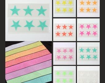Estrellas brillantes para planchar que brillan en la oscuridad, 6 piezas, estrellas que brillan en la oscuridad, película textil