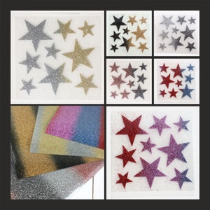 Glitzersterne Rainbow 9 pieces iron-on transfer stars mica