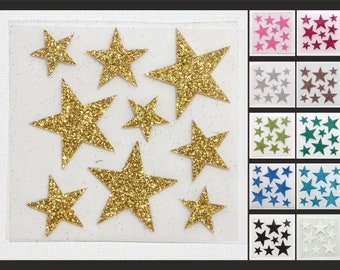 Estrellas con purpurina para planchar, 9 unidades. Estrellas doradas para planchar.