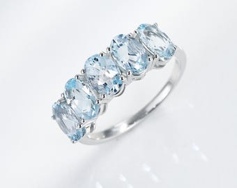 Glam Natural Aquamarine Ring March Birthstone Vacation Ring Stacking Matching Rings White Gold Promise Ring Sparkle Holiday Gift Women