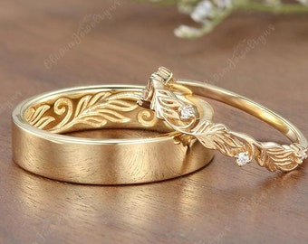 Artcarved Oak Leaf Couple Rings Set Moissanite Leaf Wedding Band