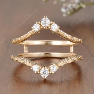 Leaf Moissanite Double Curved Wedding Band Nature Inspired Moissanite Ring Enhancer Stacking Matching Promise Custom Wedding Rings For Women