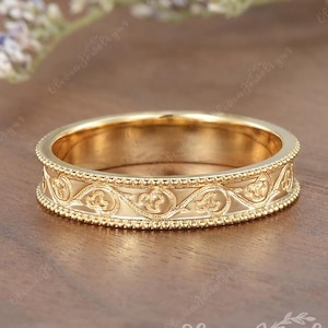 English Ivy Mens Wedding Band Handmade Milgrain Matching Rings Leaf Mens Engagement Ring Nature Inspired Floral Anniversary Gift For Men