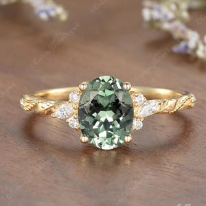 Vintage Green Sapphire Engagement Ring Oak Leaf Marquise Diamond Cluster Promise Ring Antique Green Sapphire Filigree Wedding Ring For Women