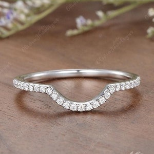 Half Eternity Diamond Moissanite Curved Wedding Band White Gold Unique Wedding Ring Bridal Stacking Matching Ring Anniversary Gift For Women