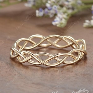 Vine Wedding Band Twisted Ring Women Men Couple Ring Yellow Gold Dainty Nature Inspired Ring Unique Celtic Wedding Band Branch Promise Ring