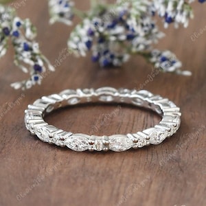Marquise Moissanite Eternity Band 14K Solid Gold Stacking Matching Ring Simulation Diamond Unique Full Eternity Wedding Band Promise Gift