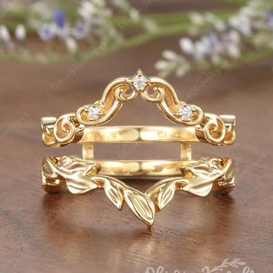 Art Deco Vine Wedding Band Moissanite Leaf Women Ring Cage Ring Enhancer Leaf Floral Stacking Matching Rings Personalize Jewelry For Women