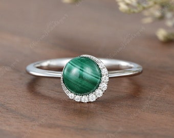 Malachite Engagement Ring Peacock Ring Solitaire Malachite Ring Green Stone Ring Bridal Anniversary Gift Personality Promise Ring Jewelry