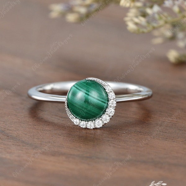 Malachite Engagement Ring Peacock Ring Solitaire Malachite Ring Green Stone Ring Bridal Anniversary Gift Personality Promise Ring Jewelry