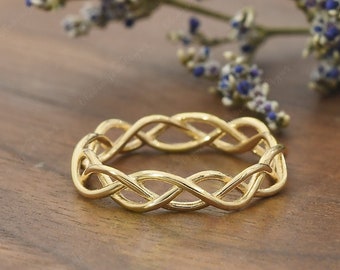 Vine Wedding Band Twisted Ring Women Men Couple Ring Yellow Gold Dainty Nature Inspired Ring Unique Celtic Wedding Band Branch Ring Promise