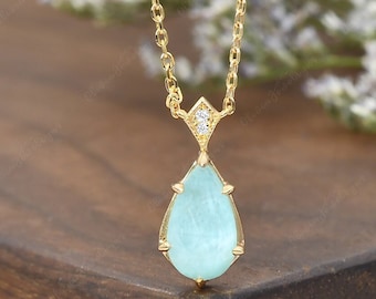 Vintage Quartz Necklace Pear Sterling Silver Crystal Necklace Dainty Pendant Chain Necklace Bridal Tear Drop Necklace Jewelry Gift for Her