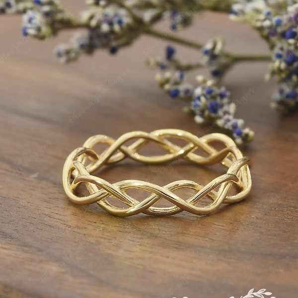 Vine Wedding Band Twisted Ring Women Men Couple Ring Yellow Gold Dainty Nature Inspired Ring Unique Celtic Wedding Band Branch Ring Promise