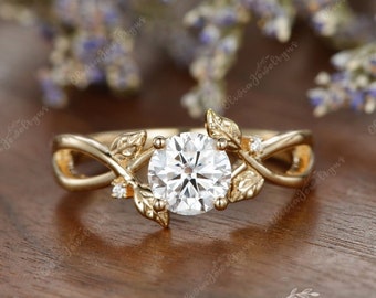 Moissanite Engagement Ring Leaf Wedding Ring Women Twist Vine Ring Custom Gemstone Citrine Emerald Alexandrite Opal Solitaire Ring Cluster