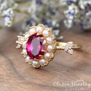 Ruby and Pearl Ring Etsy