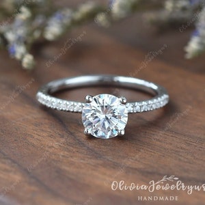 1CT Solid Gold Engagement Ring Round Cut 6.5mm Simulated Diamond Half Eternity Ring White Gold Ring Moissanite Ring Bridal Anniversary Gift