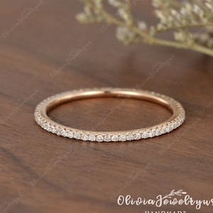 Dainty Diamond Wedding Band Eternity Stacking Band Micro Pave Thin Diamond Eternity Band 14K Rose Gold Minimalist Wedding Ring Silver Band