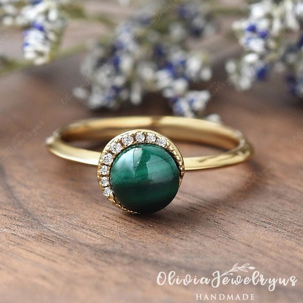 Malachite Ring Peacock Ring Solitaire Malachite Engagement Ring Green Stone Ring Bridal Promise Anniversary Gift Personality Ring Jewelry