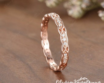 Moissanite Wedding Band Celtic Rings Diamond Full Eternity Bands Rose Gold Unique Matching Stackable Ring Anniversary Band Women Gift